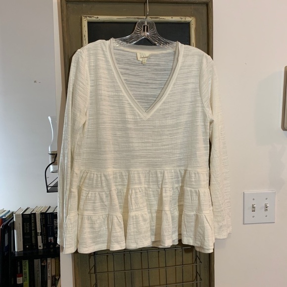 Anthropologie Deletta Thea Ruffle Peplum Long Sleeve Textured Knit Small NWOT - Picture 3 of 4